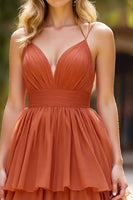 Load image into Gallery viewer, Terracotta Spaghetti Straps Long Ball Gown Prom Dress with Ruffles
