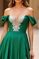 Load image into Gallery viewer, Dark Green Off The Shoulder Long Ball Gown Prom Dress with Ruffles