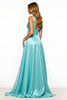 Load image into Gallery viewer, Slate Blue Organza V-Neck Long A Line Prom Dress with Pockets