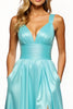 Load image into Gallery viewer, Slate Blue Organza V-Neck Long A Line Prom Dress with Pockets