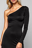 Load image into Gallery viewer, Simple Black Satin One Shoulder Long Sheath Prom Dress