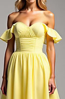 Load image into Gallery viewer, Light Yellow Chiffon Long Ball Gown Prom Dress with Ruffles