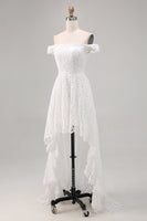 Load image into Gallery viewer, White Lace Off The Shoulder High-Low A Line Boho Maxi Dress