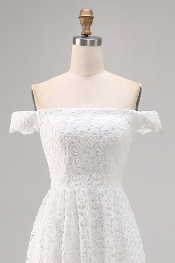 White Lace Off The Shoulder High-Low A Line Boho Maxi Dress