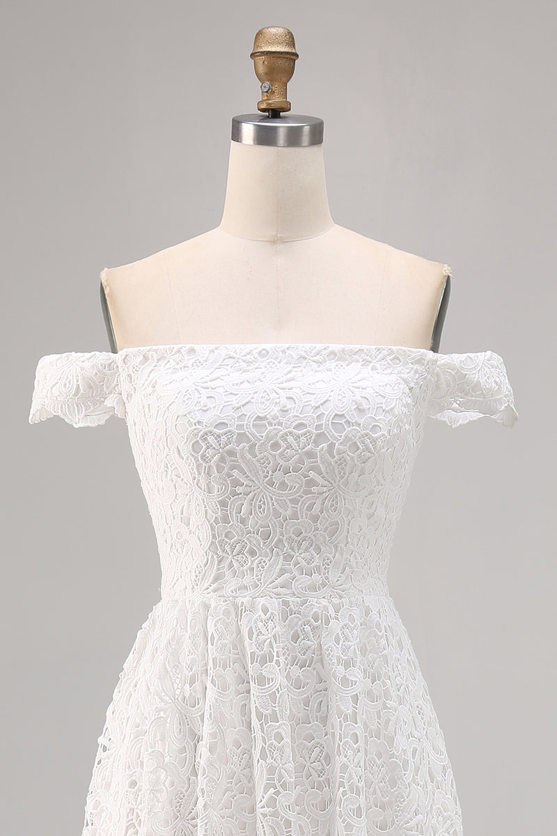 Load image into Gallery viewer, White Lace Off The Shoulder High-Low A Line Boho Maxi Dress