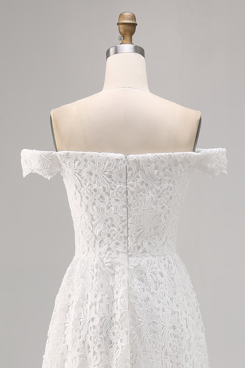 Load image into Gallery viewer, White Lace Off The Shoulder High-Low A Line Boho Maxi Dress