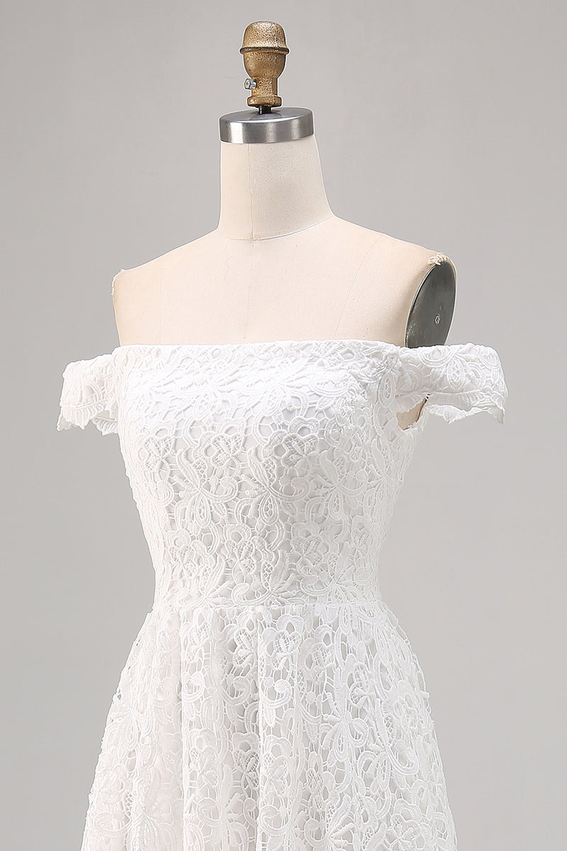 Load image into Gallery viewer, White Lace Off The Shoulder High-Low A Line Boho Maxi Dress