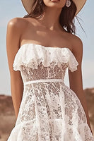 Load image into Gallery viewer, White Lace Strapless High-Low A Line Boho Maxi Dress