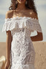 Load image into Gallery viewer, White Lace Off The Shoulder Boho Maxi Dress with Ruffles