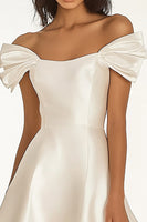 Load image into Gallery viewer, Ivory Satin Short A Line Graduation Dress with Ruffles