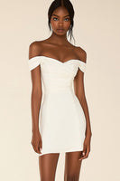 Load image into Gallery viewer, White Satin Off The Shoulder Short Bodycon Graduation Dress
