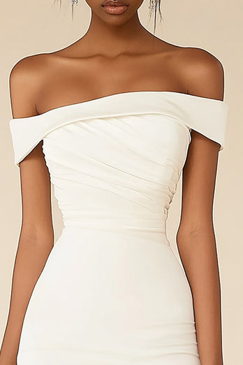 White Satin Ruched Short Bodycon Graduation Dress