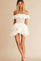 Load image into Gallery viewer, White Organza Short A Line Graduation Dress with Lace