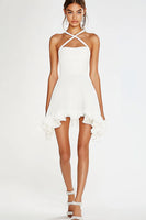 Load image into Gallery viewer, White Chiffon Short A Line Graduation Dress with Ruffles