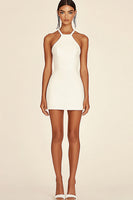 Load image into Gallery viewer, Simple White Satin Halter Short Bodycon Graduation Dress