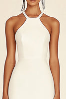 Load image into Gallery viewer, Simple White Satin Halter Short Bodycon Graduation Dress