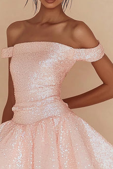 Pink Sequins Short A Line Graduation Dress