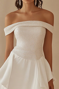 White Chiffon Short A Line Graduation Dress with Sequins