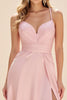 Load image into Gallery viewer, Pink A Line Spaghetti Straps Ruched Long Prom Dress with Slit