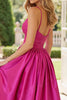 Load image into Gallery viewer, Fuchsia A Line Spaghetti Straps Satin Long Prom Dress with Slit