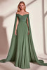 Load image into Gallery viewer, Eucalyptus Sheath Off the Shoulder Pleated Long Prom Dress with Cape