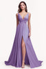 Load image into Gallery viewer, Lilac Ruched Chiffon A Line Long Prom Dress with Slit