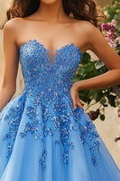 Load image into Gallery viewer, Blue Sweetheart Tulle Ball Gown Long Prom Dress with Appliques