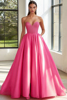 Load image into Gallery viewer, Sparkly Fuchsia Beaded Satin Ball Gown Long Prom Dress