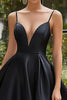 Load image into Gallery viewer, Black Satin Spaghetti Straps Ball Gown Long Prom Dress