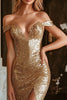 Load image into Gallery viewer, Sparkly Gold Sequin Mermaid Long Prom Dress with Slit