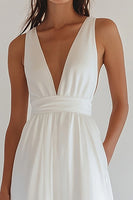 Load image into Gallery viewer, White Chiffon V-Neck Long Engagement Dress
