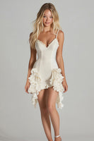 Load image into Gallery viewer, Ivory Satin V-Neck Short Graduation Dress with Ruffles