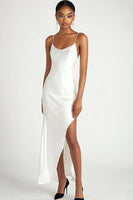 Load image into Gallery viewer, White Satin Spaghetti Straps Asymmetrical Engagement Dress