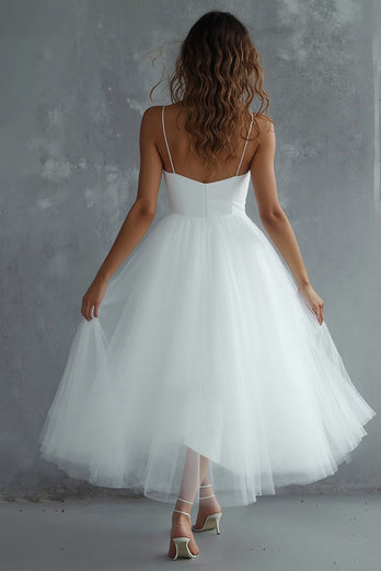White Tulle Spaghetti Straps A Line Engagement Dress
