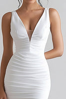 Load image into Gallery viewer, White Satin V-Neck Mermaid Midi Engagement Dress
