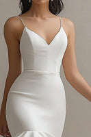 Load image into Gallery viewer, Ivory Satin Mermaid Engagement Dress with Ruffles