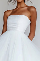 Load image into Gallery viewer, White Tulle Strapless High-Low A Line Engagement Dress