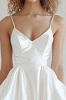 Load image into Gallery viewer, Ivory Satin Spaghetti Straps Short Graduation Dress with Ruffles