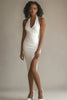 Load image into Gallery viewer, White Satin Halter Asymmetrical Engagement Dress