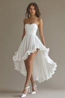 Load image into Gallery viewer, White Chiffon Strapless High-Low Engagement Dress with Ruffles