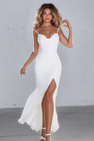 Load image into Gallery viewer, White Chiffon Spaghetti Straps Mermaid Engagement Dress with Slit
