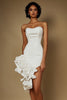 Load image into Gallery viewer, White Satin Strapless Short Graduation Dress with Ruffles