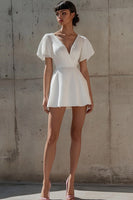 Load image into Gallery viewer, White Sequins Short Sleeves V-Neck Short Graduation Dress