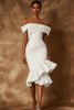 Load image into Gallery viewer, White Satin Midi Bodycon Engagement Dress with Ruffles