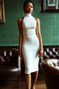Load image into Gallery viewer, White Satin High Neck Midi Bodycon Graduation Dress