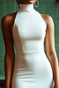 Load image into Gallery viewer, White Satin High Neck Midi Bodycon Graduation Dress