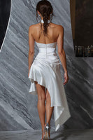 Load image into Gallery viewer, White Satin Halter Asymmetrical Bodycon Graduation Dress