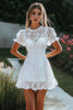 Load image into Gallery viewer, White Lace Short Sleeves  A Line Short Graduation Dress