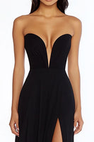 Load image into Gallery viewer, Black Strapless Sheath Long Prom Dress with Slit