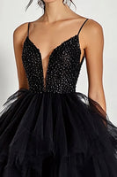 Load image into Gallery viewer, Sparkly Black Tulle Beaded Ball Gown Long Prom Dress with Ruffles